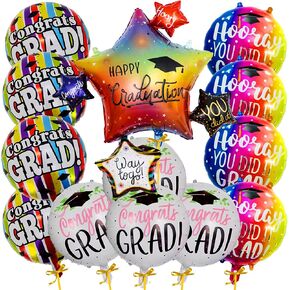 Big Happy Graduation Balloons Set - 38 Inch Star Balloon, Pack of 13 | Colorful Kindergarten Graduation Decorations 2025, You Did It, WaY To Go, Congrats Grad Balloons, Grad Party Decorations 2025