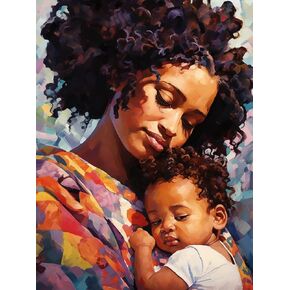 Upablunso African African American Black Girl and Baby Colorful 5D Adult Diamond Art ، DIY Diamond Art Painting Kit for Decor Canvas 11.7x15.7inch/30x40cm