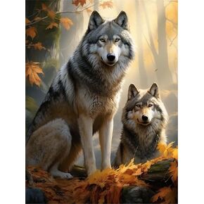Zariocy 5d الماس مجموعات فن للبالغين اثنين من الذئاب ، DIY Diamond Painting Art Animal Round Clish Crystal Diamond Planshs Arts Craft for Home Office Wall Decor