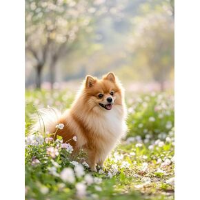 Brtita 5d Diamond Art DIY KITS POMERANIAN DAG DAIMOND PANING COMPALE ROUND RINESTONSTONS حسب عدد فنون التطريز والحرف اليدوية لغرفة المعيشة ديكور جدار المنزل 12x16 بوصة / 30x40 سم