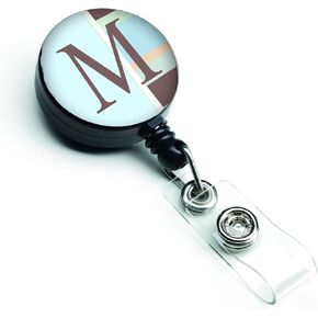 Caroline's Treasures CJ1003-MBR Letter M Initial Monogram - Blue Stripes Retractable Badge Reel for Nurses ID Badge Holder with Clip Retractable Employee Badge Holder, Belt Clip, Multicolor
