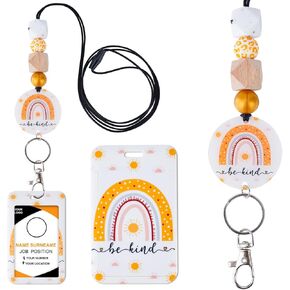 حامل شارة الهوية مع الحبل - Pink Heart Lanyards لشارات الهوية Boho Boho Rainbow Lanyard مع حامل معرف شارات لطيف مع الحبل المنفصل للسيليكون للممرضات المعلمين للأطفال