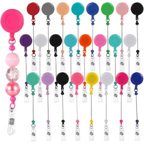 24 Pcs Beadable Badge Reel Retractable Clips Holder, DIY Badge Holder Retractable Clip with Blank Beadable Keychain BarBeadable Items Jewelry DIY Gift for Nurse Teacher Office Supplies(2)
