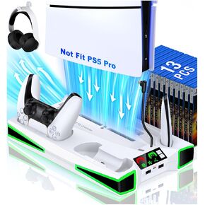 PS5 Stand, PS3 Slim Cooling Station with 3-Level Cooling Fan, RGB Stand with Controller Charging Station for Playstation 3 Console, PS3 Accessories with Headset Holder