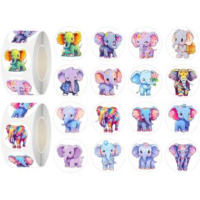 600 Pcs Elephant Astronauts Stickers for Kids- 1.5 Inch Round Sticker Roll 16 Tyles Cute Animals Kindergarten Sticker Teacher Stickers for Kids Birthday Party School Reward Giveaways
