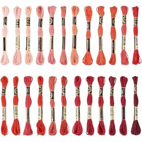 خيط تطريز Kissitty 24 Skeins سوار الصداقة السلسلة عبر خيوط غرزة حمراء خيوط اللون الأحمر لسلسلة الفنون الحرف اليدوية التطريز خياطة اللحف بالملابس زينة الشعر
