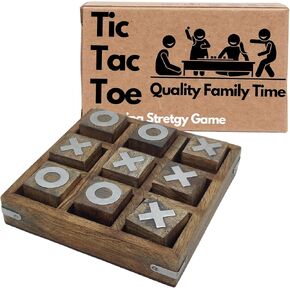 Premium Wooden Tic Tac Toe Game | Handcrafted Tabletop Strategy Board Game for Adults & Family Elegant Coffee Table Decor & Conversation Starter | Classic Indoor Game for Home & Office (Mango)
