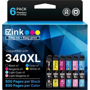 E-Z Ink 340XL Combo Pack Renuganted Combo Cyngantive Resuptured Attridge لـ Epson 340 T340XL 340XL لاستخدامه مع طابعة Epson XP-8800 (1 أسود ، 1 سايان ، 1 أكواب ، صفراء ، 1 سايان خفيف ، 1 ماجنتا ، 6 حزمة)
