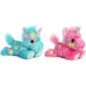 Aurora Bundle of 2 Stuffed Beanbag Animals - Blueberry Ripple Unicorn & Jelly Roll Unicorn, Blue/Pink, Multicolor