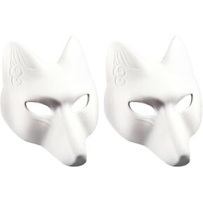 SAFIGLE Masquerade Fox Masks 2Pcs White Plain Masks Halloween Fox Mask White Paper Blank Mask DIY Animal Unpainted Craft Mask for Mardi Gras Dance Cosplay Party Mask Costume