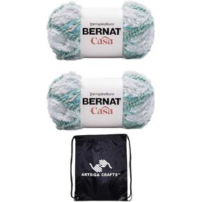 Bernat Casa Turquoise Harbor 161022-22014 (2-Skeins - Same Dye Lot) Weight S Bulky #6 Polyester, Acrylic Yarn for Crocheting and Knitting with Project Bag