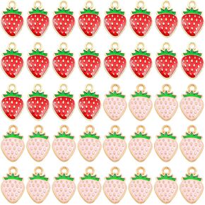 40 PCS Strawberry Charms Finamel Strawberry Charm Vintage Titanium Red Strawberry Charms Fruit Flatback Pendant for Jewelry Making Bracelets Netclaces DIY Crafts