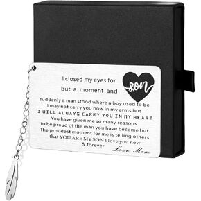 Son Gifts From Mom,Engraved Wallet Card Inserts Keepsake Gifts for Adult Son,Birthday Cards Graduation Cards To Son From Mom for Christmas Graduation Birthday Wedding Gift Ideas