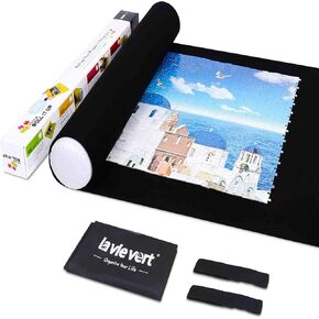 Lavievert Jigsaw Puzzle Roll Mat Puzzle Storage Saver Black Felt Mat, Long Box Package, No Folded Creases, Jigroll Up to 1,500 Pieces - Comes with A Drawstring Opening Design Bag