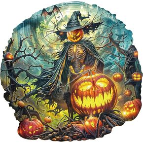 WOODBESTS Wooden Puzzles for Adults (200 Piece, M, 11.4"x11.2") Terrifying Halloween Puzzle Beautiful Wooden Box, Wooden Jigsaw Puzzles Unique Shape, Birthday Gifts for Adults Family Game