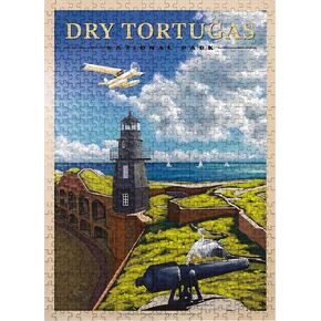 MyPuzzle Dry Tortugas National Park - Fort Jefferson Lighthouse ، ملصق سفر عتيق - Premium 500 قطعة بانوراما للبالغين