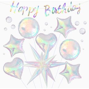 بالونات رقائق قزحية نسبي ، 9 أجهزة كمبيوتر Songstar Butterfly Heart Star Pallonons شفافة مع لافتة ثلاثية الأبعاد لزخارف الحفلات العازبة الفتيات