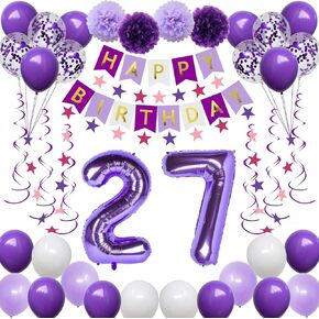 زخارف عيد الميلاد السادس عشر للبنات ، أرجوانية 16 البالونات عيد ميلاد سعيد ، بما في ذلك لافتة عيد ميلاد سعيد الأرجواني ، البالونات الأرجواني 16