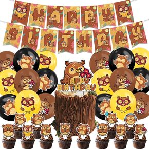 34 PCS Owl Birthdy Party Decorations مجموعة لوازم الحفلات اللطيفة تشمل لافتة عيد ميلاد البومة ، الكعكة توبيس ، قبعات كب كيك ، بالونات لاستشعار الأطفال.