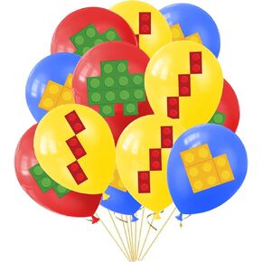 18pcs Building Blocks Balloons, Latex, 12in, Red, Yellow, Blue, Green, White, Party Decorations, Kids Birthday Supplies