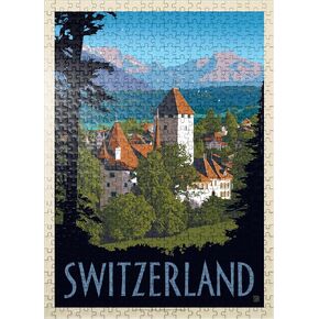 MyPuzzle Switzerland ، ملصق سفر عتيق - Premium 1000 قطعة بانورامزو للبالغين