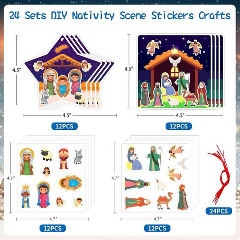 WaaHome Nativity Craft Sticker for Kids - 24pcs Make a Scene Stickers Christmas Crafts Kits DIY Set for Sunday School Classroom Religious Christian Xmas Party Game Favor Gifts in Saudi Arabia