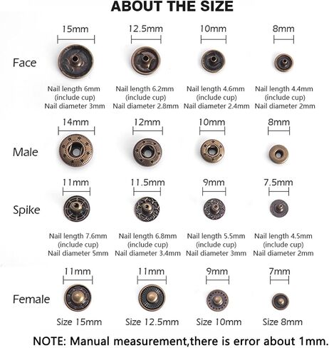 WUTA 20 Sets Sewing Snaps Solid Brass Snap Fasteners Press Studs Poppers Clothing Bag Jacket Leather Craft Buttons for Clothes, Jackets, Jeans Wears, Bracelets, Bags, Gold (8mm/0.31 inch) in Saudi Arabia