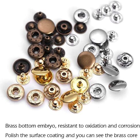 WUTA 20 Sets Sewing Snaps Solid Brass Snap Fasteners Press Studs Poppers Clothing Bag Jacket Leather Craft Buttons for Clothes, Jackets, Jeans Wears, Bracelets, Bags, Gold (8mm/0.31 inch) in Saudi Arabia