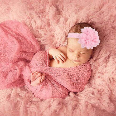AOKE 5 PCS Newborn Photography Wrap Props Kit, Newborn Photo Props Long Ripple Wraps DIY Blanket with Flower Headbands, Purple Toddler Baby Photography Props Mat Set for Baby Boys and Girls in Saudi Arabia