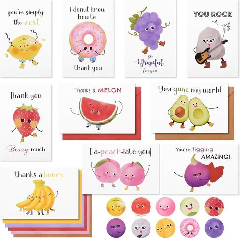 Crisky 50 Pack Funny Thank You Cards with Envelopes & Stickers, 10 Designs Fun Cute Pun Bulk, Blank Inside for Friend Teacher Employee, 4 x 6 Inch in Saudi Arabia