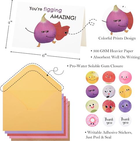 Crisky 50 Pack Funny Thank You Cards with Envelopes & Stickers, 10 Designs Fun Cute Pun Bulk, Blank Inside for Friend Teacher Employee, 4 x 6 Inch in Saudi Arabia
