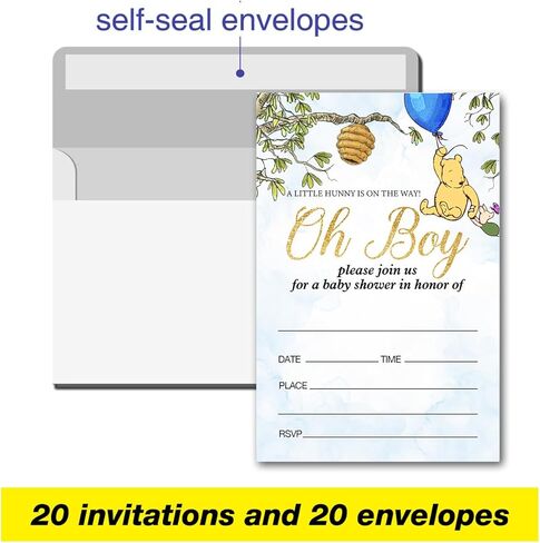 دعوات Brayqu Winnie the Pooh Baby Shower Party دعوات استحمام الطفل Winnie the Pooh Baby Girl Party (20 بطاقة مع الأظرف) in Kuwait