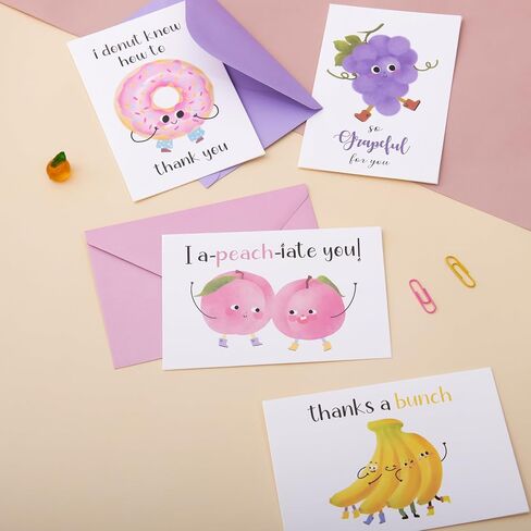 Crisky 50 Pack Funny Thank You Cards with Envelopes & Stickers, 10 Designs Fun Cute Pun Bulk, Blank Inside for Friend Teacher Employee, 4 x 6 Inch in Saudi Arabia