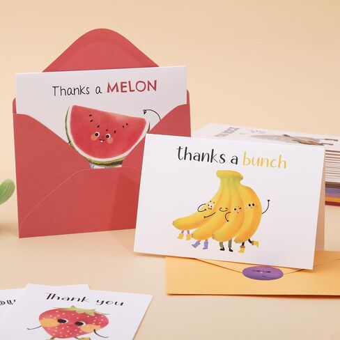 Crisky 50 Pack Funny Thank You Cards with Envelopes & Stickers, 10 Designs Fun Cute Pun Bulk, Blank Inside for Friend Teacher Employee, 4 x 6 Inch in Saudi Arabia