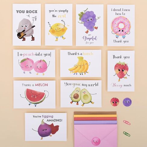 Crisky 50 Pack Funny Thank You Cards with Envelopes & Stickers, 10 Designs Fun Cute Pun Bulk, Blank Inside for Friend Teacher Employee, 4 x 6 Inch in Saudi Arabia
