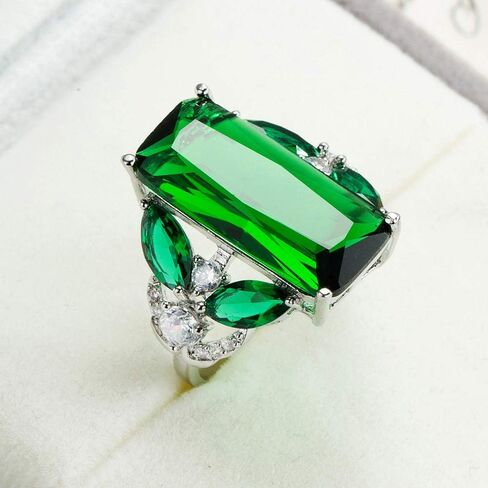 Huge Lab-Grown Green Gemstone Ring Emerald Cut CZ Cubic Zirconia with Marquise Side Stones Fashion Women's Wedding Engagement Anniversary Ring (US size 7) in Saudi Arabia