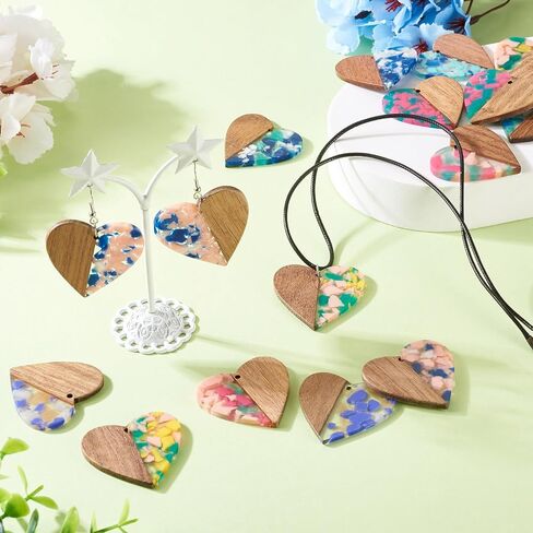 Cheriswelry 8 Pairs/16Pcs Wood Resin Pendants DIY Earring Making Kit Multi Color Rectangle Bar Wooden Pendants 51.5mm for Boho Jewelry Supplies in Saudi Arabia