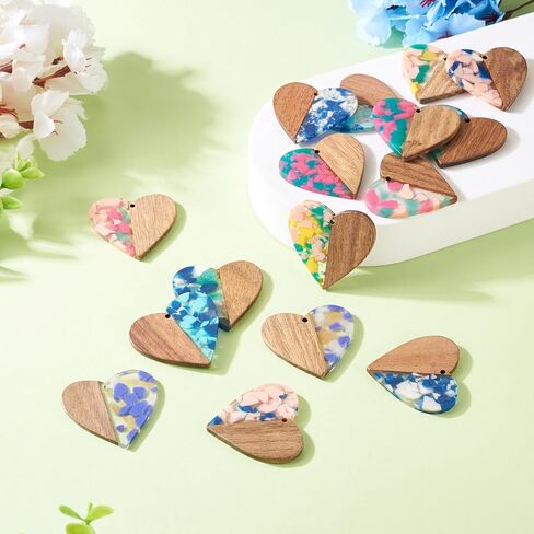 Cheriswelry 8 Pairs/16Pcs Wood Resin Pendants DIY Earring Making Kit Multi Color Rectangle Bar Wooden Pendants 51.5mm for Boho Jewelry Supplies in Saudi Arabia
