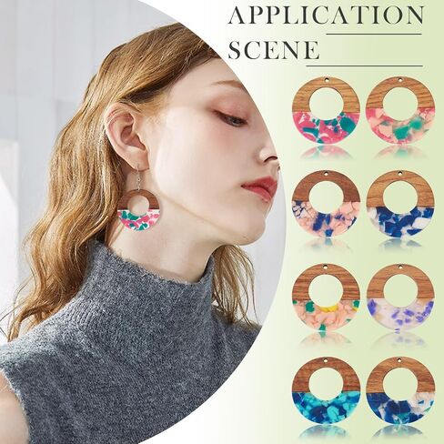 Cheriswelry 8 Pairs/16Pcs Wood Resin Pendants DIY Earring Making Kit Multi Color Rectangle Bar Wooden Pendants 51.5mm for Boho Jewelry Supplies in Saudi Arabia