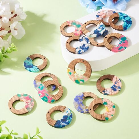 Cheriswelry 8 Pairs/16Pcs Wood Resin Pendants DIY Earring Making Kit Multi Color Rectangle Bar Wooden Pendants 51.5mm for Boho Jewelry Supplies in Saudi Arabia