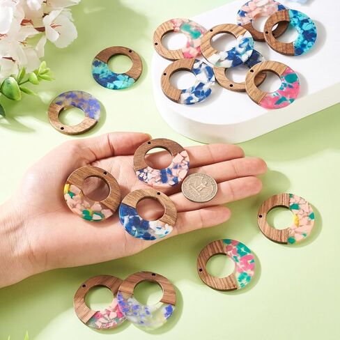 Cheriswelry 8 Pairs/16Pcs Wood Resin Pendants DIY Earring Making Kit Multi Color Rectangle Bar Wooden Pendants 51.5mm for Boho Jewelry Supplies in Saudi Arabia