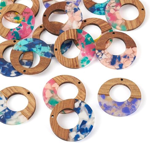 Cheriswelry 8 Pairs/16Pcs Wood Resin Pendants DIY Earring Making Kit Multi Color Rectangle Bar Wooden Pendants 51.5mm for Boho Jewelry Supplies in Saudi Arabia