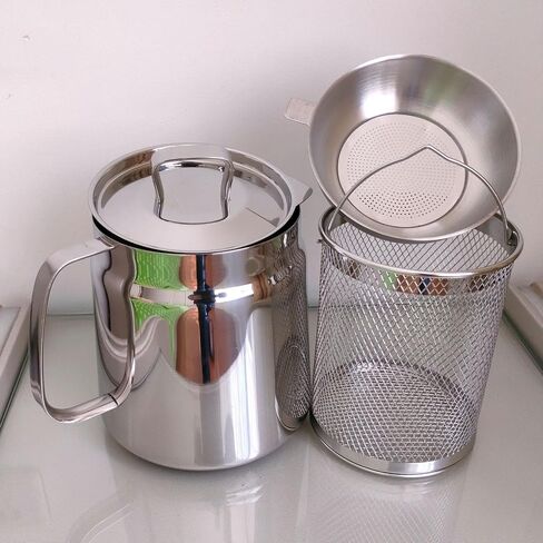 68oz/2L 304 Stainless Steel Oil Filter Pot with Strainer And Deep Fryer Basket for Kitchen & Camping. Kitchen Mini Oil Fryer & Filter Cup Combo,Pasta Vegetable Pot for One,Suits All Stoves. (Matte) in Saudi Arabia