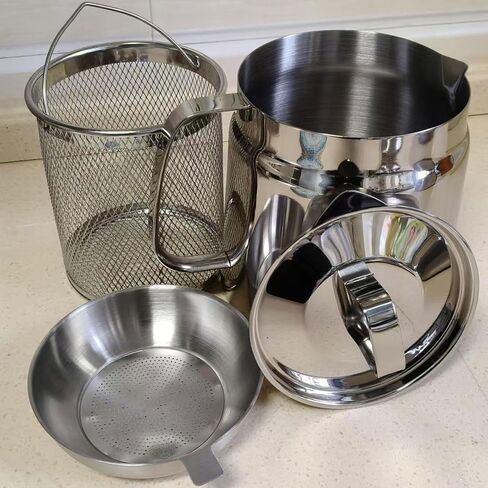 68oz/2L 304 Stainless Steel Oil Filter Pot with Strainer And Deep Fryer Basket for Kitchen & Camping. Kitchen Mini Oil Fryer & Filter Cup Combo,Pasta Vegetable Pot for One,Suits All Stoves. (Matte) in Saudi Arabia