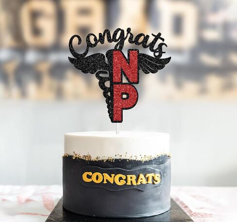 Congrats NP Cake Topper, 2025 Nursing School Survivor Decor, Congrats NP Grad, 2025 NP Grad Cake Decor, Nurse Graduation Party Decorations Black & Red Glitter in Saudi Arabia