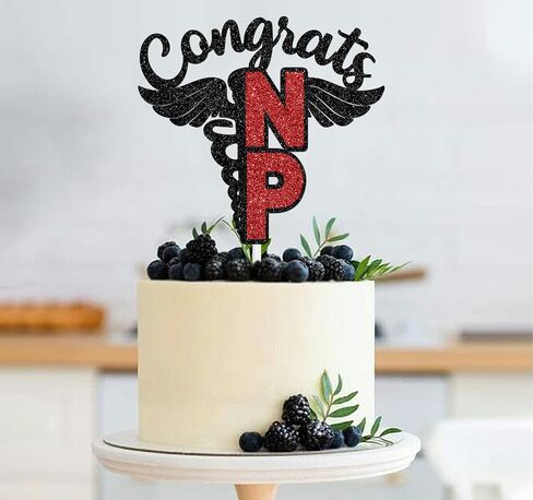 Congrats NP Cake Topper, 2025 Nursing School Survivor Decor, Congrats NP Grad, 2025 NP Grad Cake Decor, Nurse Graduation Party Decorations Black & Red Glitter in Saudi Arabia