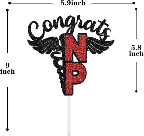 Congrats NP Cake Topper, 2025 Nursing School Survivor Decor, Congrats NP Grad, 2025 NP Grad Cake Decor, Nurse Graduation Party Decorations Black & Red Glitter in Saudi Arabia