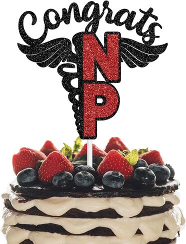 Congrats NP Cake Topper, 2025 Nursing School Survivor Decor, Congrats NP Grad, 2025 NP Grad Cake Decor, Nurse Graduation Party Decorations Black & Red Glitter in Saudi Arabia