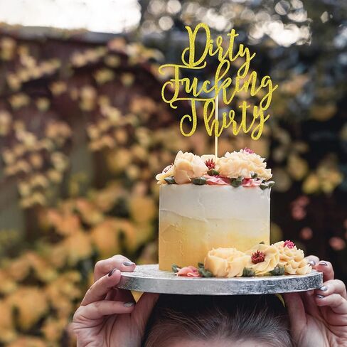 Dirty Thirty Cake Topper - 30th Birthday Cake Topper, Dirty Thirty Birthday Cake Decorations, Happy 30th Birthday Party Decorations Supplies - Pink Glitter in Kuwait