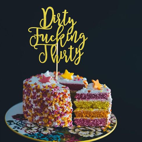 Dirty Thirty Cake Topper - 30th Birthday Cake Topper, Dirty Thirty Birthday Cake Decorations, Happy 30th Birthday Party Decorations Supplies - Pink Glitter in Kuwait